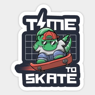 Time To Skate - Cool And Cute Long Neck Dinosaur Skateboarding Sticker